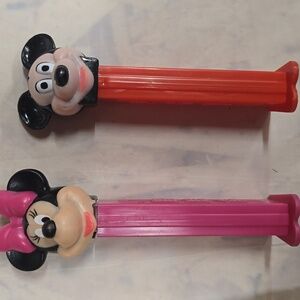 Vintage Mickey/Minnie Pink and Red Pez Character Candy Dispensers Mint (2)